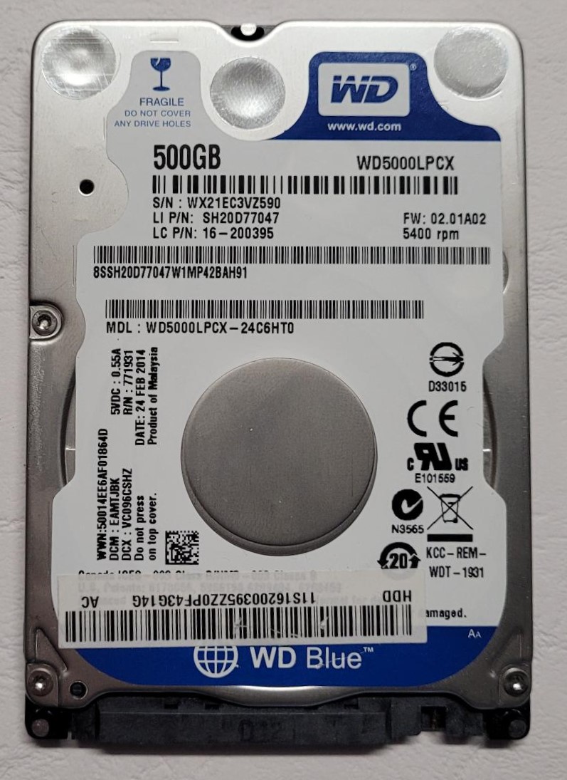 Western Digital Dell ( WD5000LPVX / WD5000LPCX / WD5000LPVT )Blue 500GB SATA 2.5" Laptop Hard Drive - Afbeelding 3