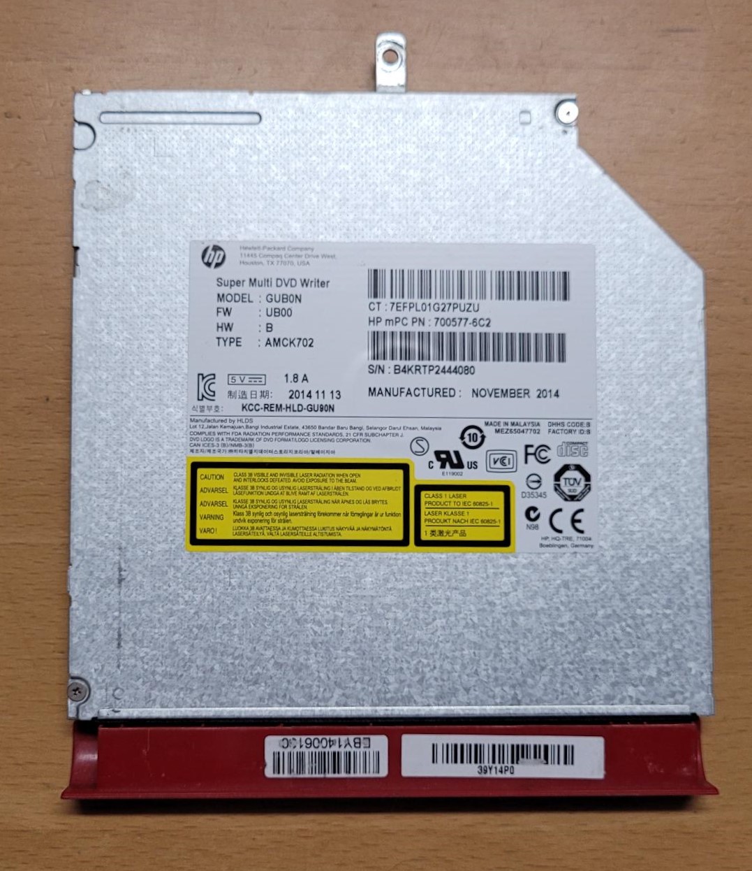 HP PAVILION 15-P serie cd-dvd-drive HP PN 700577-6C2 SU-208 brander-schrijver ODD (GUB0N) ROOD