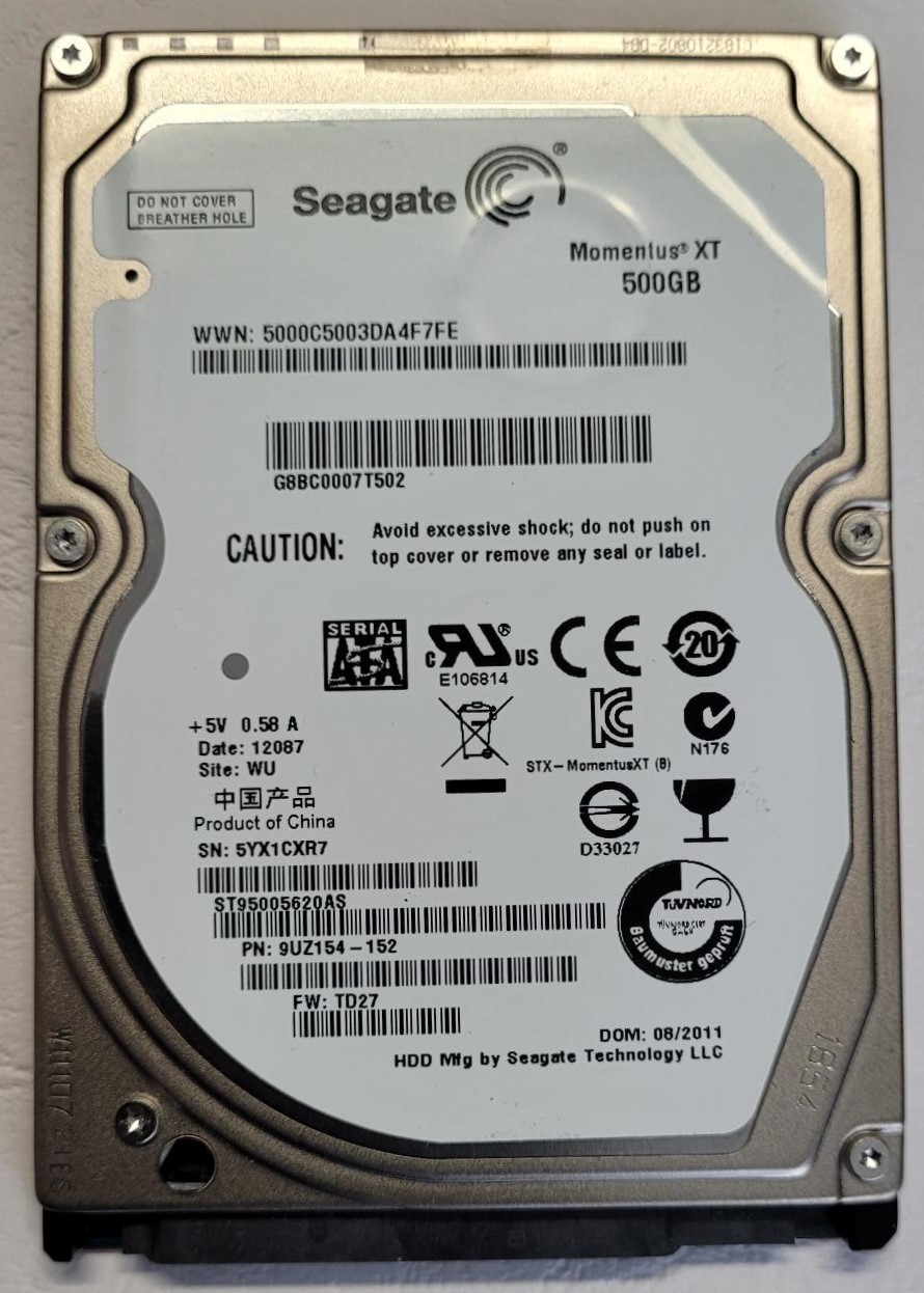 Seagate Momentus XT 500GB SaTa-300 2.5" SSHD 7200rpm, ( ST95005620AS ) ( PN 9UZ154-152 )
