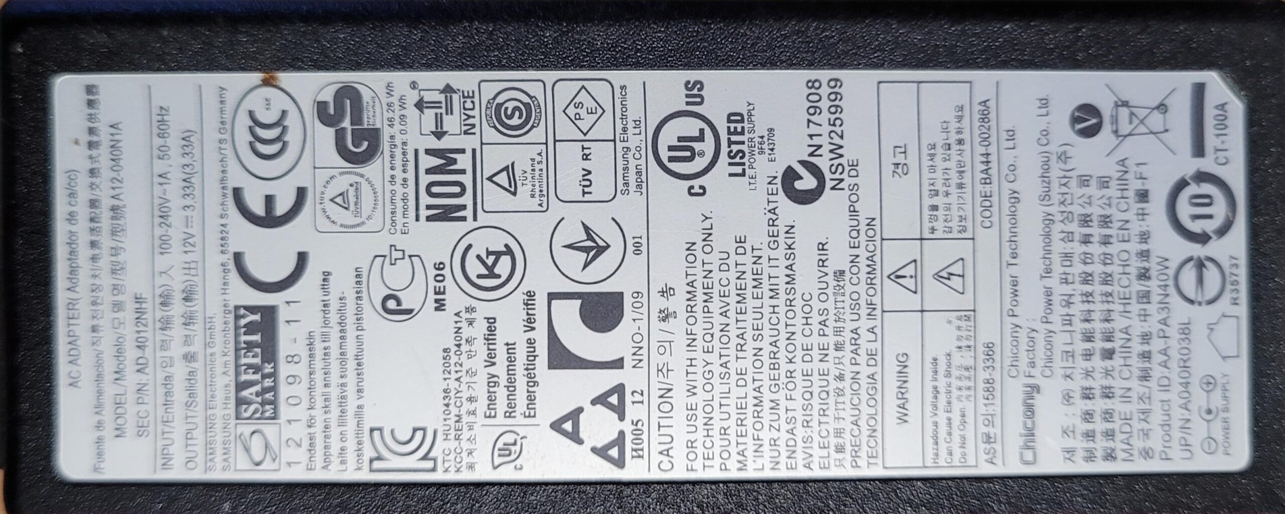 SAMSUNG AD-4012NHF 12V 3.33A 40W AC DC-adapter - Afbeelding 2