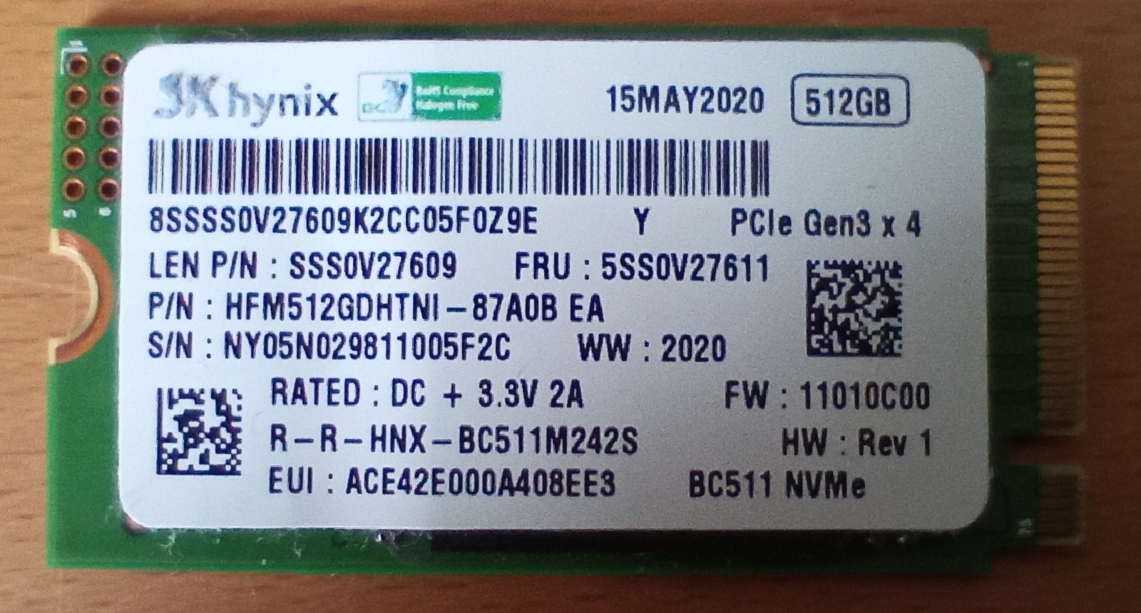 SK Hynix BC511 512GB PCIe NVMe M.2 SSD