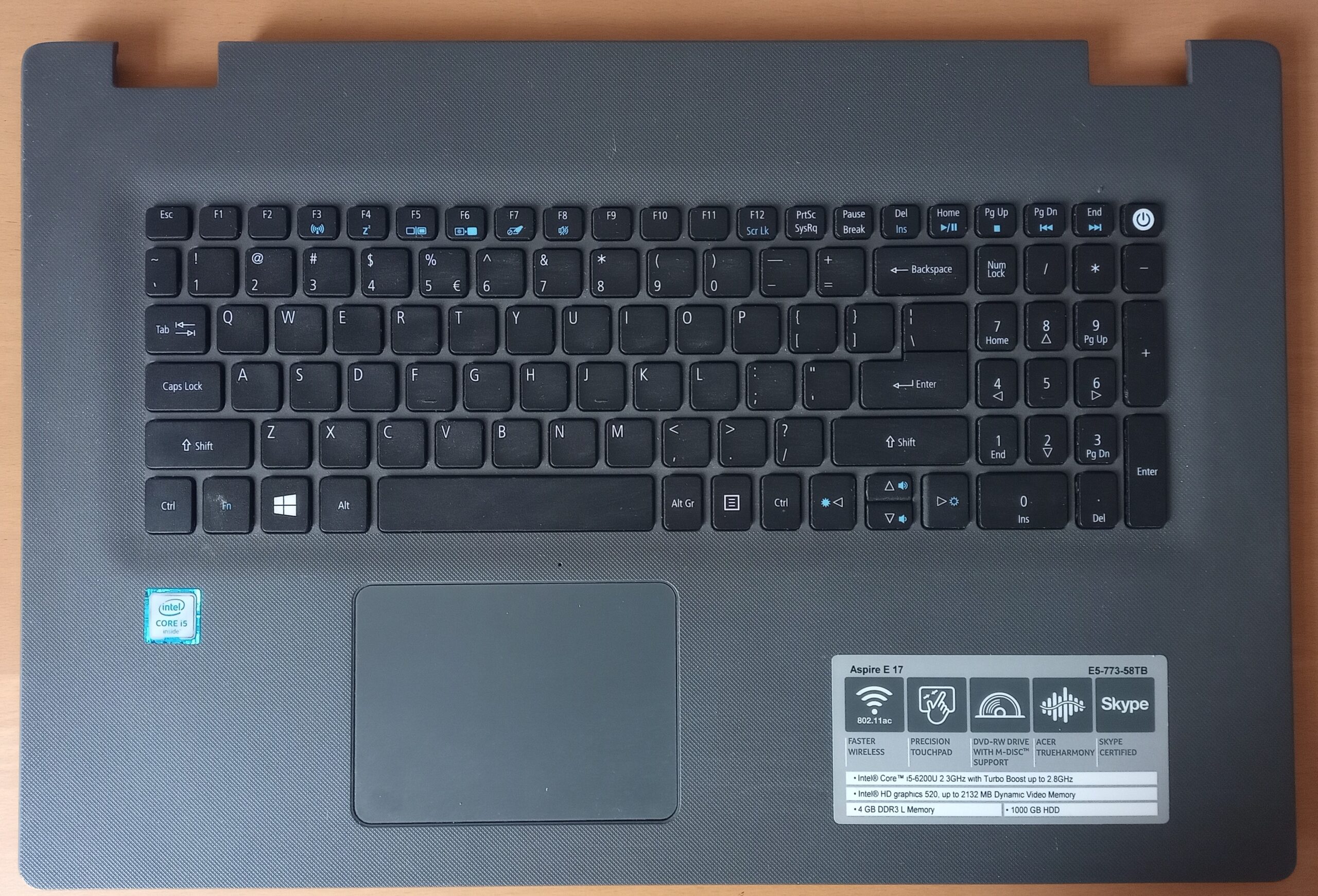 Acer Aspire E5-773-58TB Cover met toetsenbord 433.04x04.0001