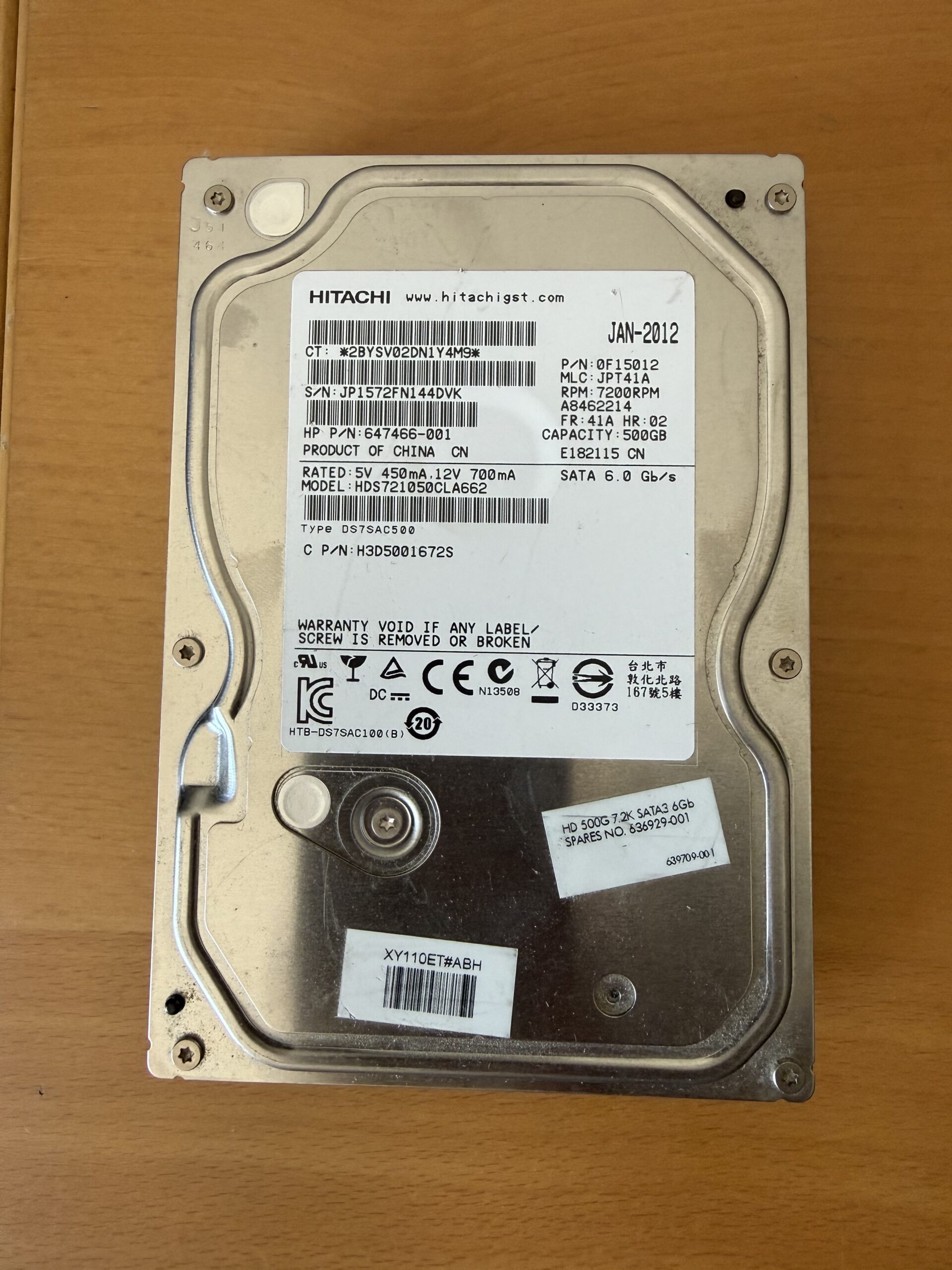 Hitachi-HDS721050CLA662-7200RPM( Spares 636929-001 )
