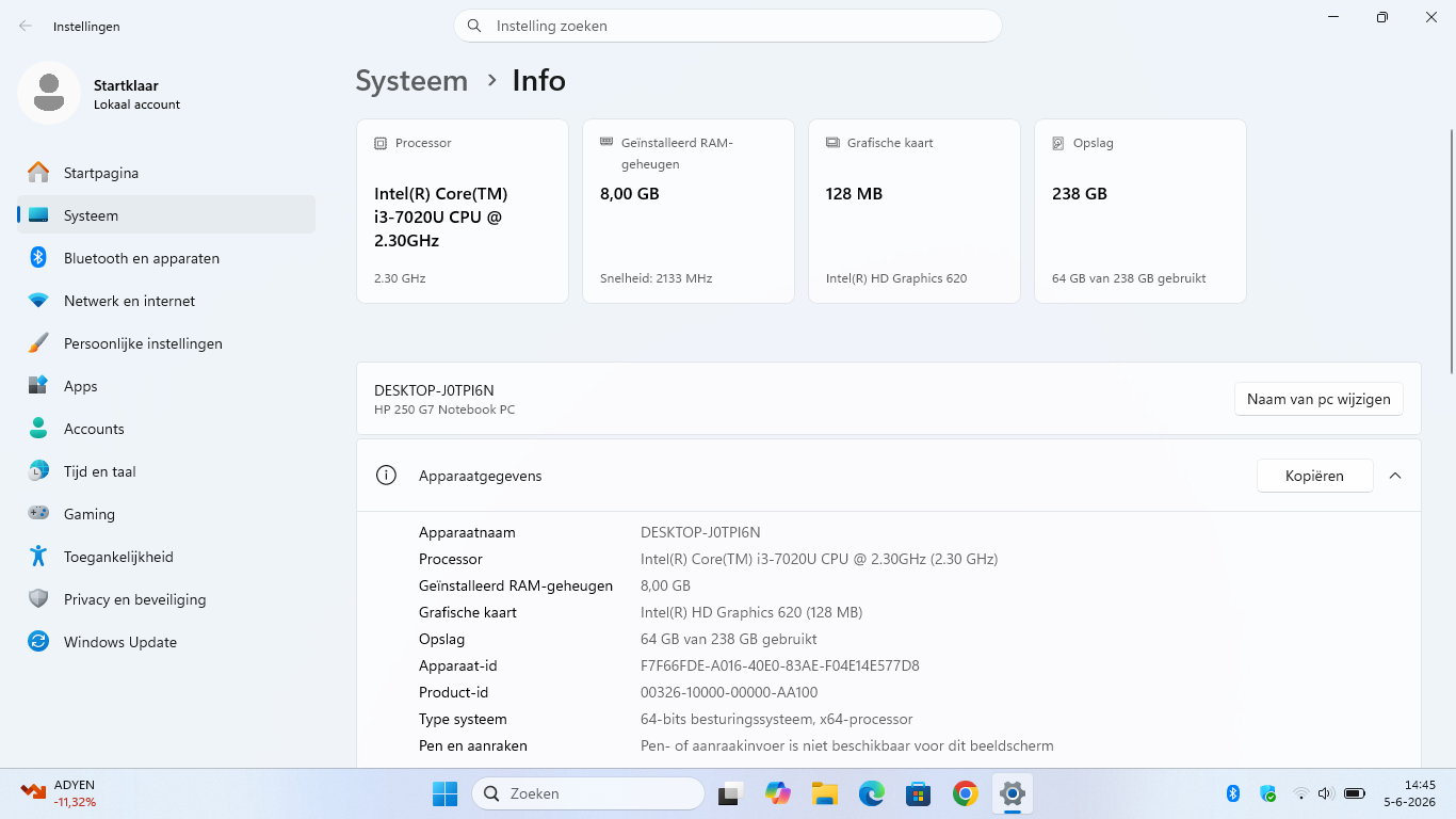 HP 250 G7 Laptop 15.6" HD / i3-7020U 2.3GHz / 8GB / 240GB SSD / W11 Home ( 6BP45EA-ABB ) - Afbeelding 8